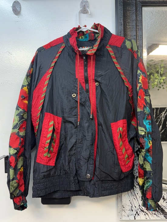 Vintage Other - Black Red Floral Vintage Windbreaker Jacket